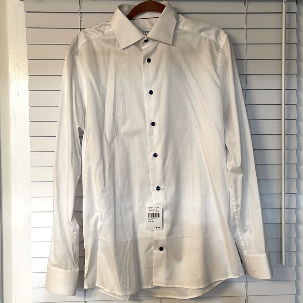 New Eton Dress Shirt With Blue Buttons